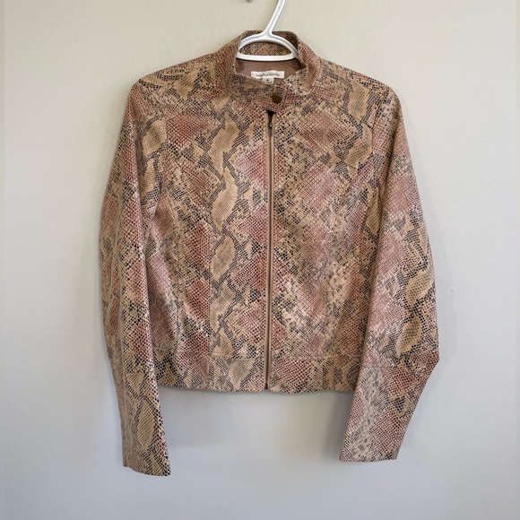 JOHNPAULRICHARD FAUX LEATHER SNAKESKIN MOTO JACKET BEIGE TAN RED BLACK NEUTRAL - Picture 1 of 9